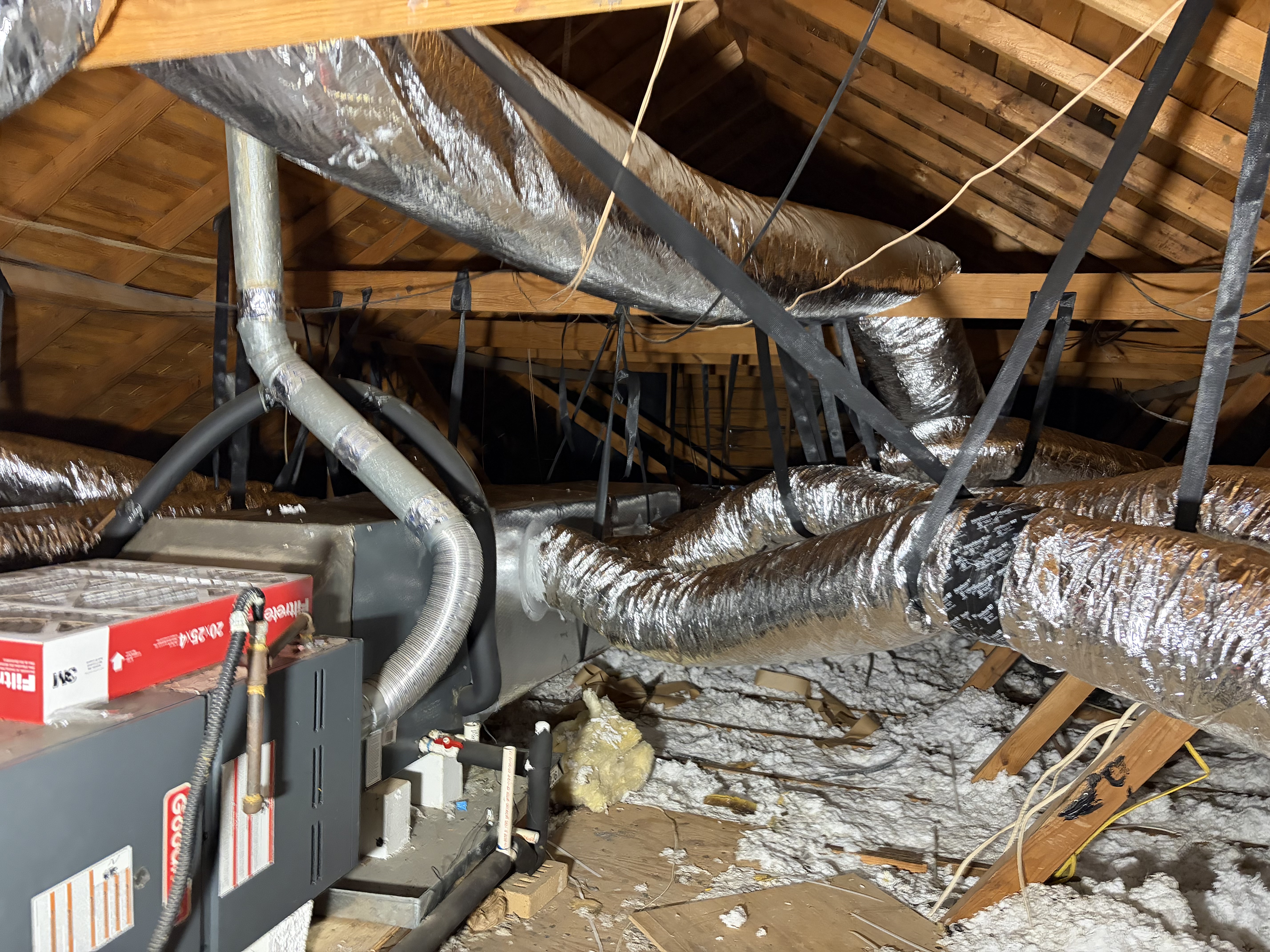 HVAC system and ductwork in attic
